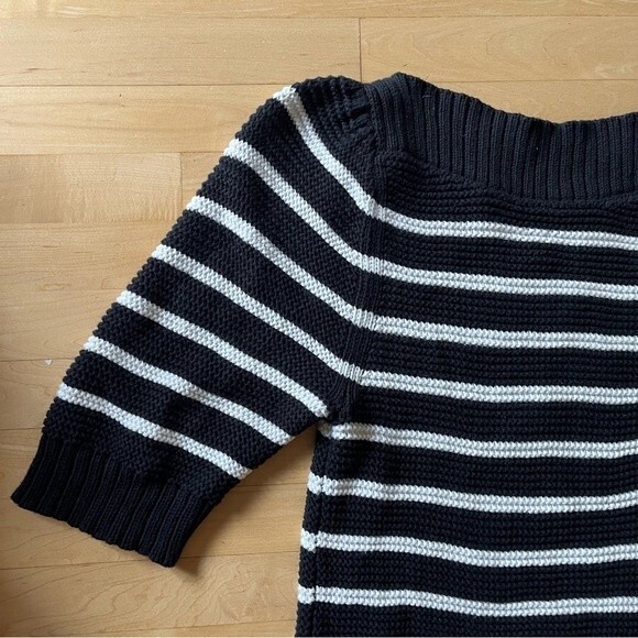 La Vie Rebecca Taylor Puff Sleeve Stripe Sweater in Black and White L NWOT - Picture 7 of 12
